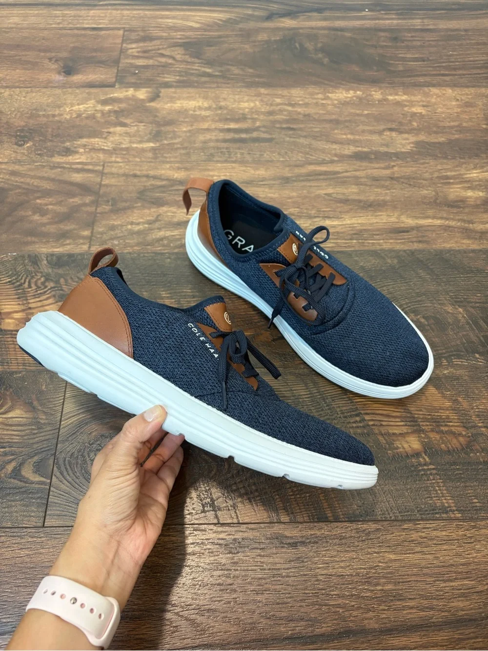 Cole Haan Grandsport Journey 11M Sneakers Shoes Navy Blue Woodbury Knit *FLAW